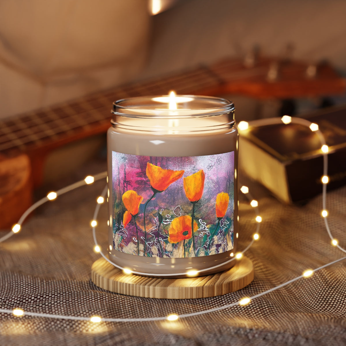 Dancing Poppies Candle — 9oz Soy Wax, White Lid, Multiple Scents