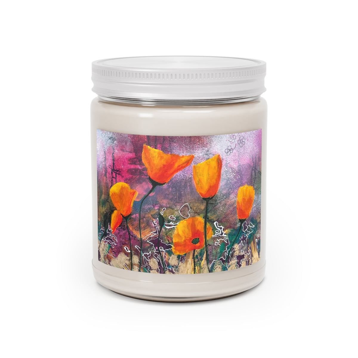 Dancing Poppies Candle — 9oz Soy Wax, White Lid, Multiple Scents