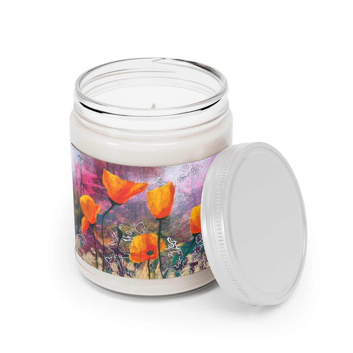 Dancing Poppies Candle — 9oz Soy Wax, White Lid, Multiple Scents