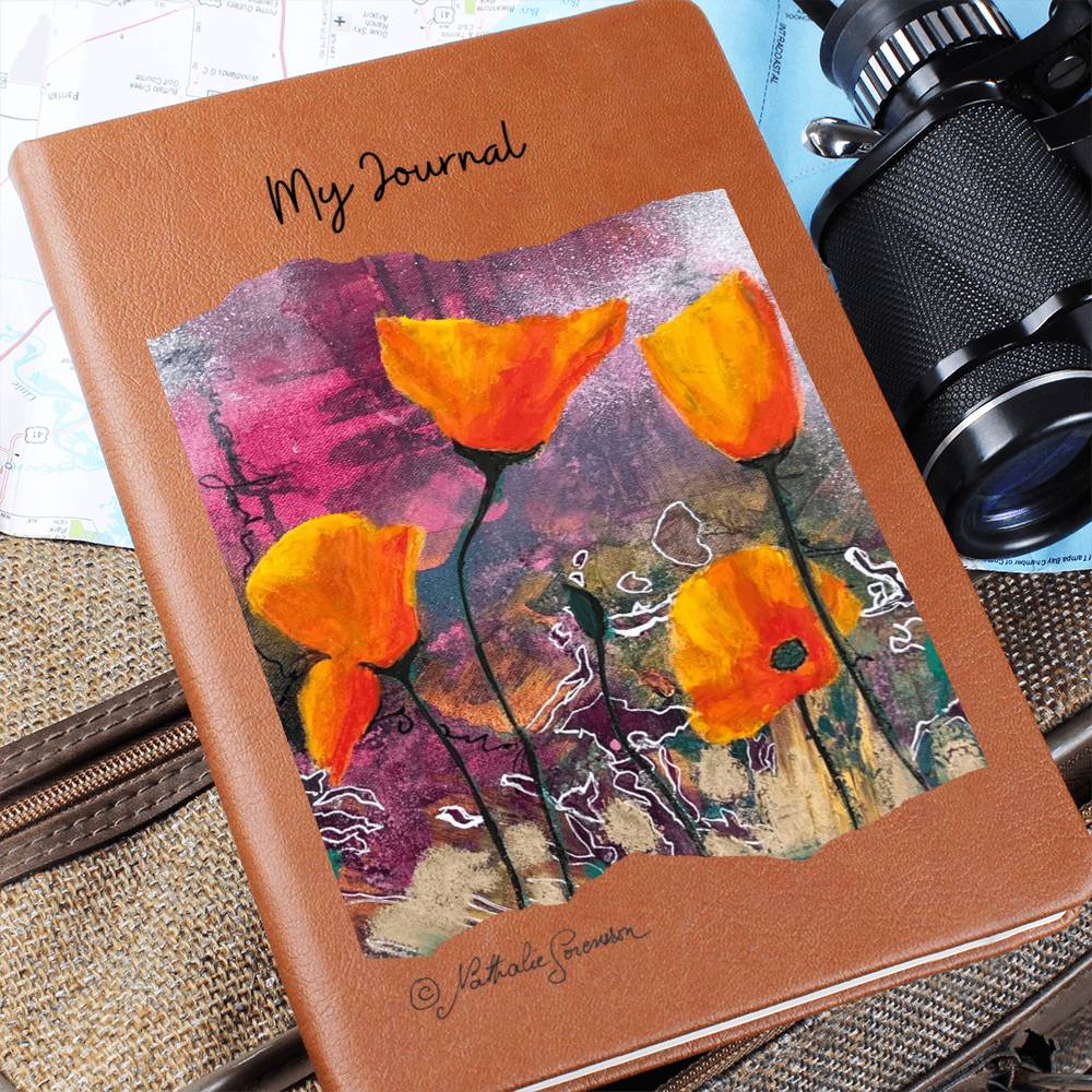 Dancing Poppies Journal – Vegan Leather Notebook Featuring Artwork by Nathalie Sorensson