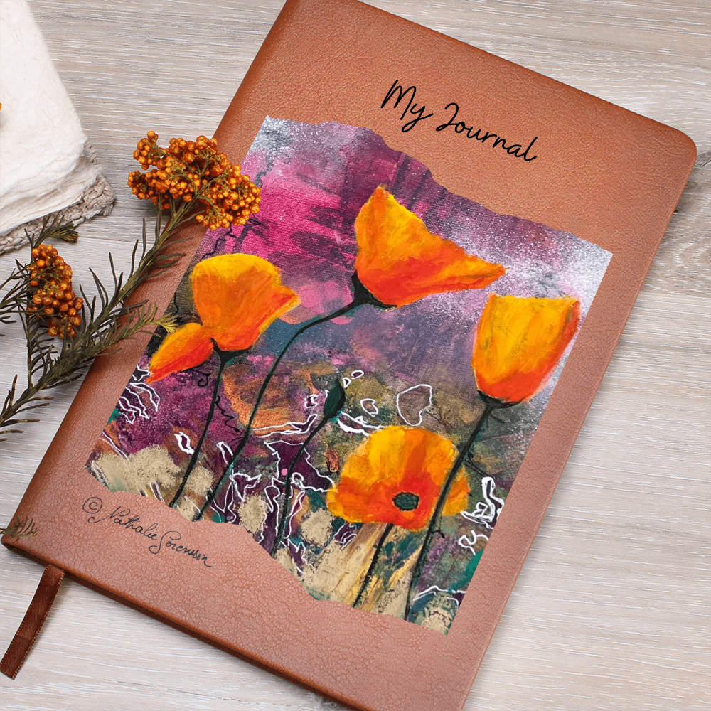Dancing Poppies Journal – Vegan Leather Notebook Featuring Artwork by Nathalie Sorensson